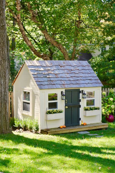 Outdoor Playhouse Plans, Playhouse Diy, Playhouse Interior, Mini Chalet, Shed Playhouse, Kids Playhouse Outdoors, Wood Playhouse, Jenny Steffens Hobick, Playhouse Plans