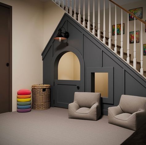 Give us your trickiest spaces and we’ll make it work! ⠀⠀⠀⠀⠀⠀⠀⠀⠀ Under the stairs? Tiny closet? You don’t have to have a massive space for us to work our playroom magic! 🪄 ⠀⠀⠀⠀⠀⠀⠀⠀⠀ Stay tuned to see this rendering from our Kansas project come to life! Under Staircase Playhouse, Play House Under The Stairs, Under Stair Toy Storage, Under The Stairs Playroom Ideas, Staircase Playroom, Understair Play Space, Under Steps Play Area, Play House Under Stairs, Under Stair Kids Space