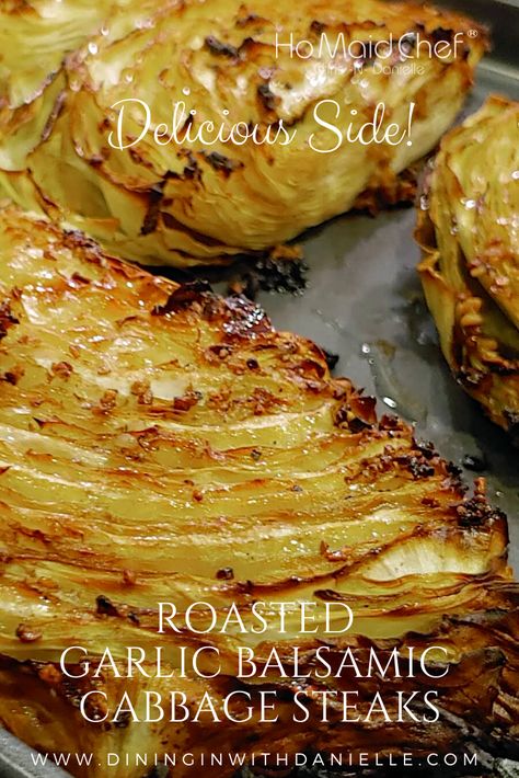 Balsamic Cabbage, Roasted Cabbage Recipes, Cabbage Steaks Recipe, Cabbage Recipes Healthy, Garlic Balsamic, Cabbage Steaks, Roasted Cabbage, Roasted Vegetable Recipes, Tasty Vegetarian Recipes