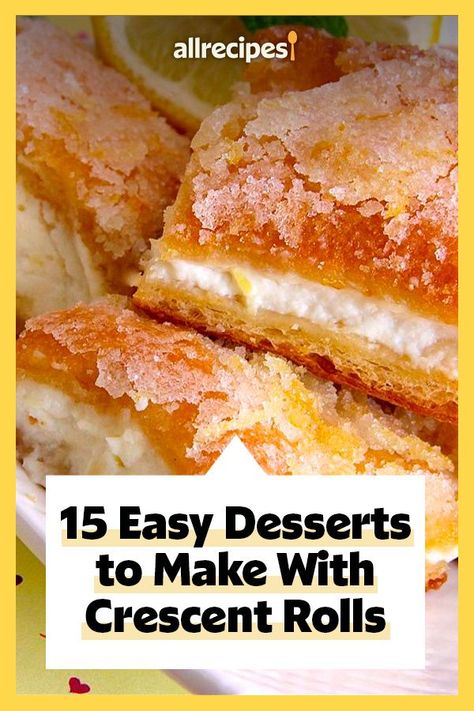 15 Easy Desserts to Make With Crescent Rolls | "These easy and delicious desserts share one incredibly versatile ingredient: a can of refrigerated crescent rolls." #dessertrecipes #dessertideas #sweettreats Pillsbury Dough Desserts, Pillsbury Dessert Recipes Easy, Sweets With Crescent Rolls, Pillsbury Crescent Sheet Recipes Desserts, Butterscotch Crescent Rolls, Uses For Crescent Rolls, Crescent Roll Pies Easy Desserts, Deserts Using Crescent Rolls, Dessert Pillsbury Crescent Rolls