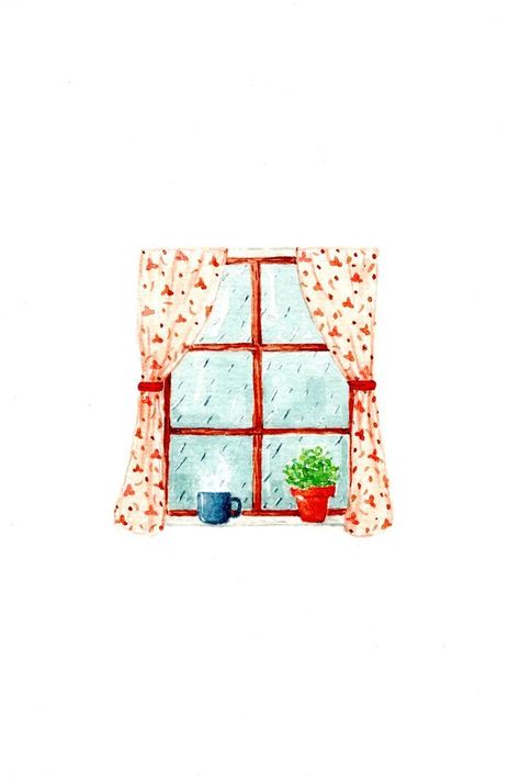 Rainy Day Window Illustration, Window Watercolor Painting Easy, Rainy Day Watercolor Painting Easy, Rain Window Illustration, Watercolor Art Window, Rainy Illustration Art, Rain Doodles Rainy Days, Rainy Window Illustration, Rainy Days Drawing