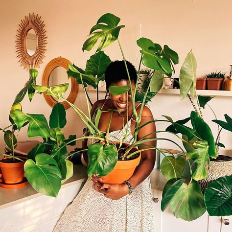 Nkhensani | Plant Stylist on Instagram: “Happy Friday! No deep caption. Just a girl and her Monstera taking over the world.” Plant Girl Aesthetic, Plant Mom Aesthetic, Photo Recreation, Office Plants, Taking Over The World, Plant Mom, Plant Lady, Branding Photoshoot, Water Plants