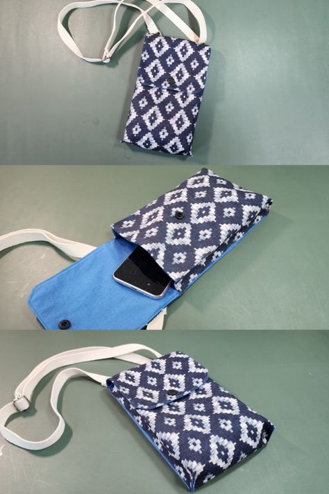 Easy to make!!💐 How to make a cell phone crossbody bag Cell Phone Sling Bag Diy, Cell Phone Bags To Sew, Cellphone Purse Diy, Diy Cell Phone Bag, Phone Bag Sewing Pattern, Fabric Phone Cases Diy Sewing Patterns, Sewing Phone Bag, Diy Fabric Phone Case, Cellphone Bag Diy Sewing Patterns