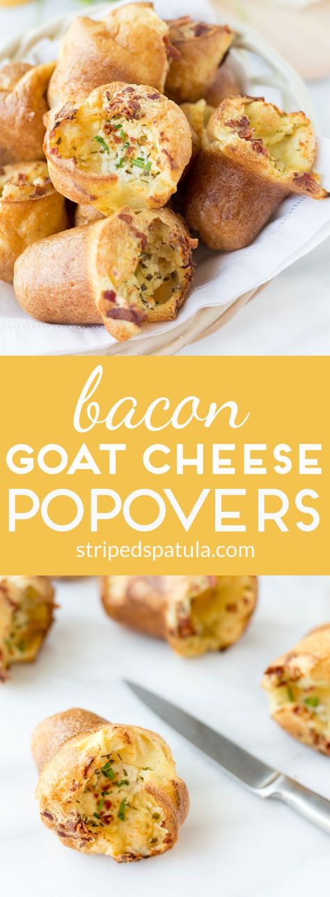 Light-textured, full-flavored, and easy to make, these Bacon and Goat Cheese Popovers are perfect for any time of day: breakfast, brunch, lunch, or dinner! Chicken With Cabbage, Cheese Popovers, Irish Chicken, Popovers Recipe, Cabbage Potatoes, Recipe With Bacon, Pop Christmas, Popover Recipe, Goat Cheese Recipes