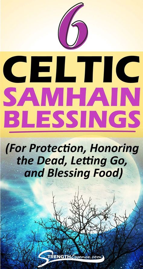 full moon and tree background with 6 celtic samhain blessings (for protection, honoring the dead, letting go, and blessing food) text overlay When Is Samhain, Bos Blessing, Samhein Greetings, Samhain Protection Spell, Samhain Protection, Samhain Poem, Samhain Intentions, Samhain Greetings, Halloween Blessings