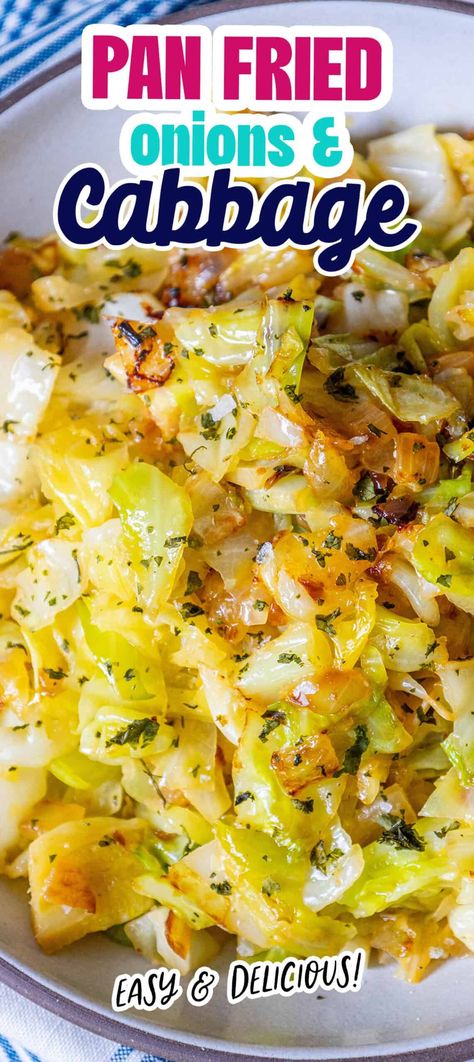 Easy Caramelized Cabbage - Delicious, buttery caramelized cabbage and onions are a salty, simple, and totally crave-worthy side dish! #caramelizedcabbageonions #sidedishes Cabbage And Onions Sauteed, Steam Cabbage Recipe, Cabbage Sweet Potato Recipes, Sauteed Cabbage And Onions, Potatoes And Cabbage Recipes, Cabbage And Potatoes Recipes, Cabbage And Eggs, Skillet Cabbage, Caramelized Cabbage