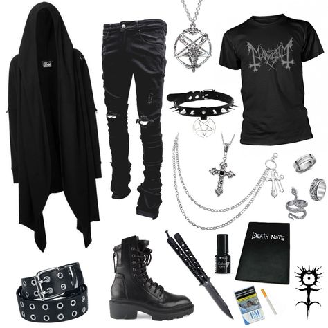 Goth designer clothes Gothic Outfit Ideas Men, Men Goth Aesthetic, Satanic Outfits Men, Goth Looks Outfits Men, Goth Casual Outfits Men, Goth Swimwear Men, Metalhead Aesthetic Outfit Men, Mens Fashion Goth, Goth Style Outfits Men