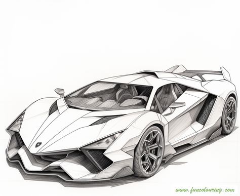 Free printable coloring page of Lamborghini Egoista How To Draw Sports Cars, Corvette Coloring Pages Free Printable, Cool Cars Drawings, Car Drawing Lamborghini, Lambo Drawings, Bugatti Coloring Pages, Lamborghini Drawing Sketches, Cars For Drawing, Sports Car Coloring Pages