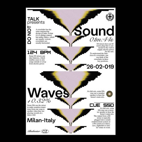 Sound Waves Typography, Sound Waves Graphic Design, Sound Wave Graphic Design, Sound Wave Illustration, Experimental Editorial Design, Sound Graphic Design, New Wave Poster, Experimental Illustration, Sound Illustration