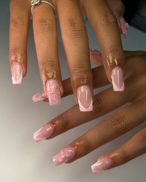 Baby pink summer set has my heart 🎀🎧🩰 #frenchtips #pinknails #girlythings #girlynails #cleangirl #softgirl #whitenails #3dswirlnails #nails #nailsnailsnails #nailtech #nailart #fyp #nailtrends #london #londonnails #londonnailtech #eastlondonnailtech #eastlondonnails #eastlondon #explorepage✨ Baby Pink Nails Short, Pink Nails Hoco, Pink Square Nails Design, Cleangirl Nails, Pearl Acrylics, Baby Pink Nails Acrylic, Light Pink Nail Designs, Baby Pink Nails, Hello Nails