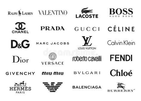 Download Fashion brands logos editorial photo. Illustration of elegance - 58381201 Luxe Logo, Luxury Brand Logo, Popular Clothing Brands, Top Clothing Brands, Luxury Clothing Brands, Clothing Brand Logos, Fashion Logo Branding, Italian Fashion Brands, Luxury Logo