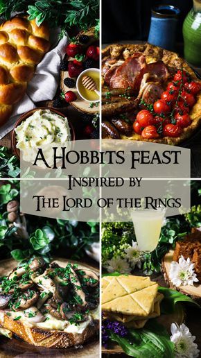 Pagan Dinner Recipes, The Hobbit Inspired Food, Lotr Themed Desserts, The Shire Food, Vegetarian Hobbit Food, The Hobbit Food Recipes, Food From Lord Of The Rings, Hobbit Afternoon Tea, Lotr Second Breakfast