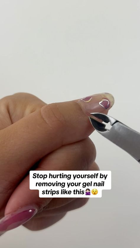 Don’t hurt or damage your nails by removing gel nail strips incorrectly!❌  We love that our nail strips are long-lasting and don’t lift easily, but it can be hard to remove if you don’t know what to do.  Our Got To Go Remover is our superstar product for removal🤩  Pro tip⭐️ You can apply more remover between your nail and sticker for it to lift easier! . . . . #heyhae #nailhacks #nailremoval #gelnailstrips #nailstickers Remove Dip Nails, Gel Nail Removal, Gel Nail Strips, Stripped Nails, Sticker Removal, Pro Tip, Uv Nails, Dipped Nails, Us Nails