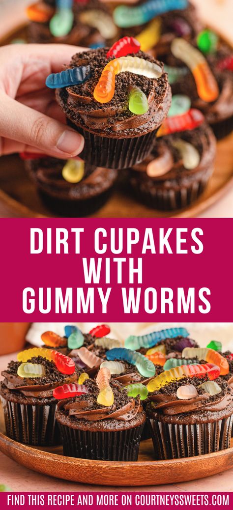 Dirt N Worms Cupcakes, Dirt And Worm Cupcakes, Mud Cupcakes With Worms, Gummy Worm Dirt Cupcakes, Worms In Dirt Cupcakes, Gummy Worm Birthday Cake, Dirt Cupcakes With Worms, Gummy Worm Cupcakes, Worms And Dirt Cupcakes