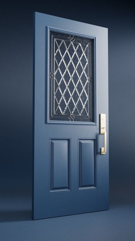 Blue Belleville Front Door Bold Front Door Colors, Bold Front Door, Front Door Inspiration, Fiberglass Exterior Doors, Blue Front Door, New Front Door, Fiberglass Front Door, Safety Door, Door Colors