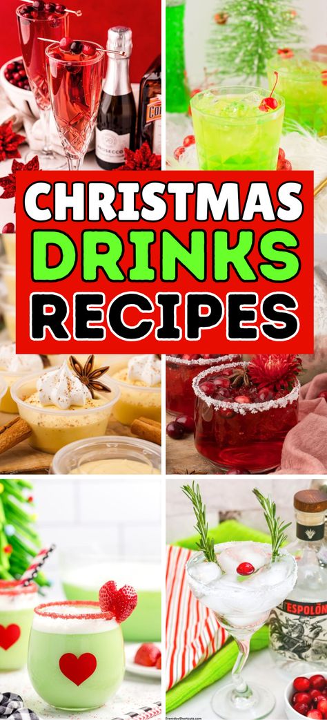 Easy Christmas Cocktails – Get into the festive spirit with these easy Christmas cocktails recipes! From a classic cranberry Christmas margarita to a creamy gingerbread martini, here’s something for every taste. Holiday drinks, holiday cocktail recipes, Christmas cocktails easy, Grinch Punch. Drunken Rudolph Cocktail, Holiday Themed Alcoholic Drinks, Grinch Mixed Drink, Holiday Specialty Drinks, Premade Holiday Cocktails, Grinch Christmas Drink Holiday Cocktails, Adult Drinks For Christmas Party, Holiday Cocktail Punch Recipes, Yummy Holiday Drinks