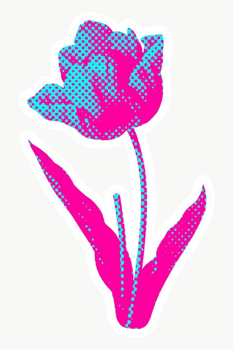 Tulip Graphic, Flower Pop Art, Editing Assets, Sticker Overlay, Halftone Art, Pride 2024, Rebecca Green, Surface Pattern Design Inspiration, Neon Flowers