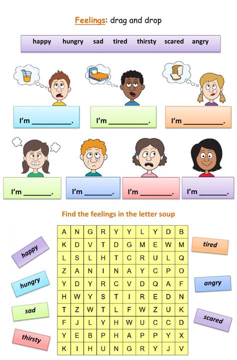 Worksheets About Feelings, English Worksheets For Beginners, English Exercises For Beginners, Feeling Worksheet For Kindergarten, Feelings Worksheet Kindergarten, Am Is Are Worksheets For Kids, Conversation Worksheets English, Feelings Worksheet Preschool, Emotion Worksheets For Kids