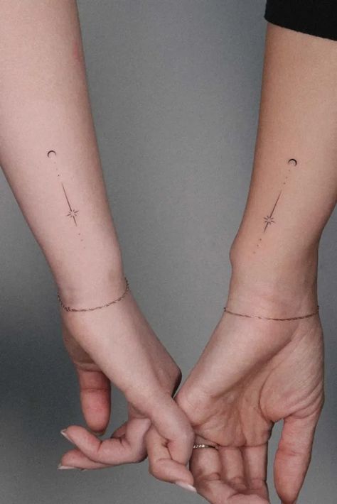 10 top modern tattoo ideas for brother and sister you’ll want to get right away 2 Minimalist Brother Sister Tattoo, Tattoo Idea For Sisters, Sister Tattoos Small Meaningful, Tattoo For 2 Sisters, Tattoo Sister Ideas, Small Sibling Tattoos Brother And Sister, Tattoo With Brother, Cousin Tattoos Boy And Girl, Small Brother Sister Tattoo