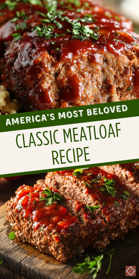 America’s most beloved classic meatloaf recipe is here. Perfectly seasoned and incredibly delicious, this meatloaf will become a family favorite. Save this pin for later and bring a classic to your dinner table. Click to discover the recipe! The Best Classic Meatloaf Recipe, All Recipes Meatloaf, Meatloaf No Tomato Sauce, Meatloaf Topping Recipes, Beef Loaf Recipe, Meatloaf Recipes Paula Deen, Seasoning For Meatloaf, Vintage Meatloaf Recipes, Recipe For Meatloaf Easy