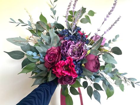 Jewel Tone Bridal Bouquet Boho Wedding Bouquet Silk Flower - Etsy Jewel Tone Bridal Bouquet, Flower Bouquet Eucalyptus, Jewel Tone Wedding Flowers, Bouquet Eucalyptus, Textured Wedding Cakes, Silk Flower Bouquet, Eucalyptus Bouquet, Boho Wedding Bouquet, Bridal Bouquet Fall