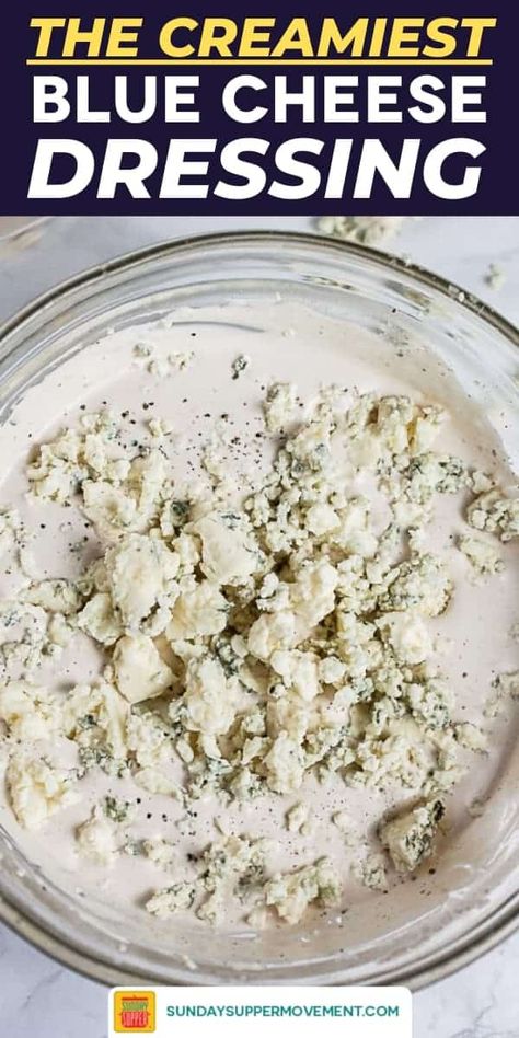 Learn how to make BLUE CHEESE DRESSING that's perfect for salads, sandwiches, or as a dipping sauce! Homemade blue cheese dressing is easy and delicious. #SundaySupper #bluecheese #dressing #saucerecipe #easyrecipe #sauce #sidedish #sidedishrecipe #appetizerrecipe #appetizer #bluecheesedressing #buffalowings Cheese Sauce For Steak, Homemade Blue Cheese Dressing, Homemade Blue Cheese, Blue Cheese Dressing Recipe, Bleu Cheese Dressing, Blue Cheese Burgers, Salad Dressing Recipes Healthy, Blue Cheese Sauce, Healthy Appetizer Recipes