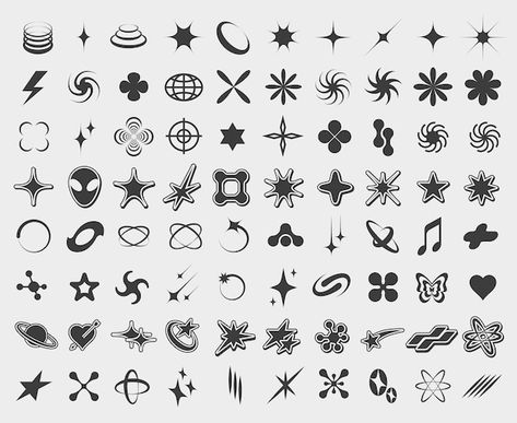 Star Shapes Design, Y2k Shapes Png, 2000s Symbols, Pink Floyd Wallpaper Iphone, Y2k Vector, Retro Symbols, Space Symbols, Y2k Shapes, Streetwear Fashion Design