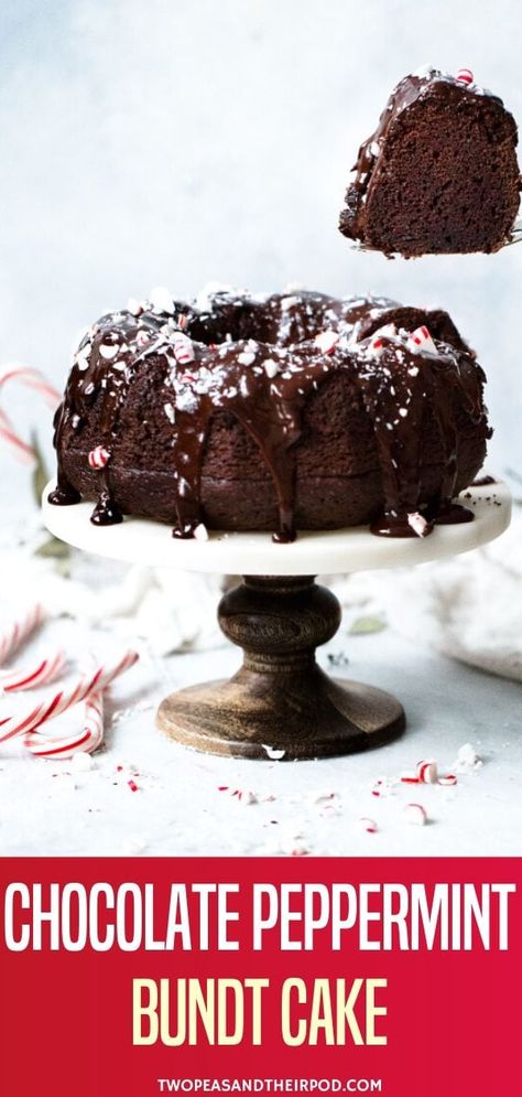 Chocolate Peppermint Bundt Cake is the perfect holiday sweet treat! Moist chocolate sour cream bundt cake is drizzled with a silky smooth chocolate glaze and garnished with crushed peppermint candies. Add this easy holiday dessert recipe on your Christmas baking list! Chocolate Peppermint Bundt Cake, Peppermint Bundt Cake, Chocolate Sour Cream Bundt Cake, Sour Cream Bundt Cake, Holiday Dessert Recipes Easy, Crushed Peppermint, New Year's Desserts, Peppermint Candies, Easy Holiday Desserts