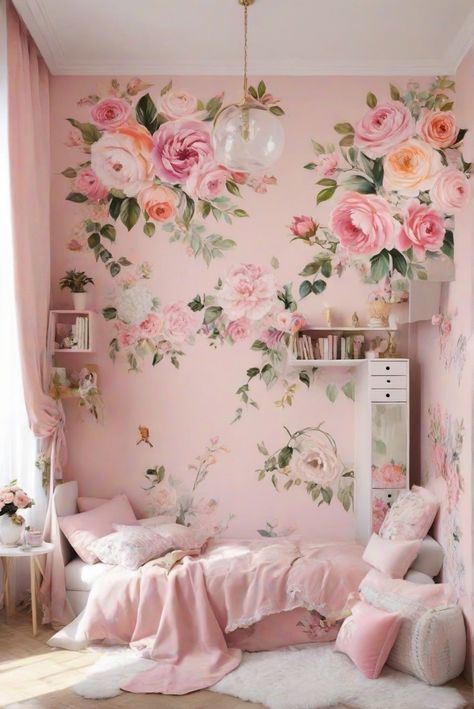 Incorporating floral elements into your interior design can transform your girly apartment into a stylish sanctuary. Explore trendy ideas for 2024! #Ad #homedecor #homedesign #trendgirlApartment #Painthome #interiorarchitecture Wall Colors Green Room Colors Bright Room Colors Apartment Renovation Home Remodeling Modern Paint Colors 2024 Girly Wall Paint Ideas, Flower Themed Bedroom, Floral Bedroom Ideas, Olive Room, Green Room Colors, Paint Colors 2024, Bright Room Colors, 2024 Bedroom, Modern Paint Colors