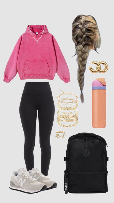 Cute Girly Outfits For School Winter, Cute Outfits With Lululemon Leggings, Outfit Inspo With Black Leggings, Outfit Inspo For School Leggings, Cute School Outfits Leggings, Pink Outfits Comfy, Preppy Fall Outfits For School, Cute Winter Outfits For School Leggings, Cute Things To Wear With Leggings