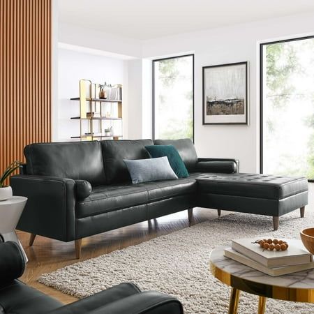 Black leather sofa living room decor