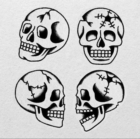 Black Traditional Skull Tattoo, Small Traditional Skull Tattoo, Beginner American Traditional Tattoos, Skull Tattoo Flash Art, Traditional Style Skull Tattoo, Skull Flash Tattoo Design, Skull Traditional Tattoo Design, Classic Skull Tattoo, Trad Skull Tattoo Design