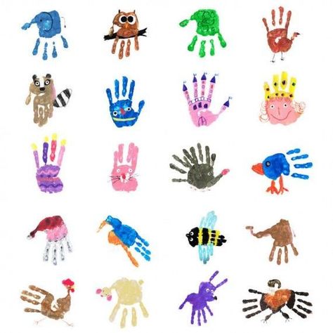 All kinds of handprint art animals! Make your own zoo full. Crafts for preschoolers and toddlers. Handprint Art Kids, Baby Art Projects, Footprint Art, Handprint Craft, Handprint Crafts, Daycare Crafts, Handprint Art, Crafts With Pictures, Fathers Day Crafts