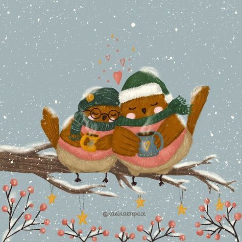 Karina💗 Illustrator on Instagram: "☕Hot drinks and cuddles to get warm and cozy on a cold winter day🐦❄❤ Having this combination I don't even mind the cold☺ What's the best way for you to stay cozy these days?💖 ⠀ ⠀ This is my entry for two wonderful winter challenges: ⠀ Week 2 "Warm and cozy" of #cozychristmaschallenge2021  💗 hosted by  ‪@colourlime ‬⁠ @peachys_pages⁠ @teri_the_butter⁠ ‪@mimimoo_illustration‬⁠ @annalunakdraws⁠ ⠀ And a prompt Day 5 "Robins" for #advent_challenge2021 ❤ hosted b Snow Illustration, Winter Drawings, Winter Illustration, I Love Winter, Winter Love, Winter Animals, Christmas Store, Christmas Drawing, Christmas Illustration