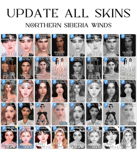 UPDATE ALL SKINS Northern Siberia Winds, The Sims 4 Pack, Skin Overlay, Mods Sims 4, Sims 4 Cc Eyes, Sims 4 Tsr, The Sims 4 Skin, Sims 4 Cas Mods, Sims Packs