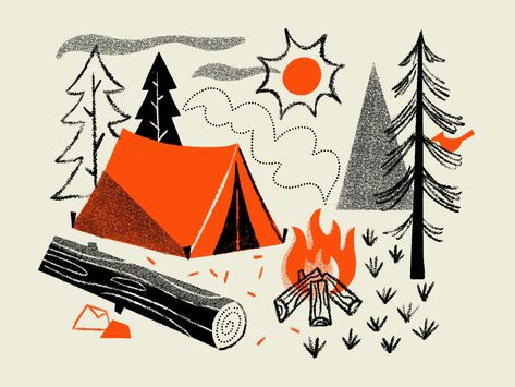 Texture Camp designed by Brad Woodard. Connect with them on Dribbble; the global community for designers and creative professionals. Camping Illustration, Camping Drawing, Camping Diy, Mid Century Illustration, Monkey Design, Camping Checklist, Camping Art, Camping Ideas, Mid Century Art