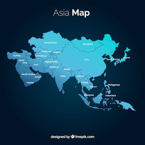 Free vector map of asia in flat style | Free Vector #Freepik #freevector #asia-map #asian-map #europe-map #country-map Free Victor, Asian Maps, Map Of Asia, World Map With Countries, Map Silhouette, Asia Continent, Asia Map, Gk Knowledge, Cute Backgrounds For Phones