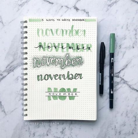 Cute Ways To Write November, Fancy Ways To Write Letters, Dot Journal Ideas, Journal Headers, Bullet Journal Headers, Grid Journal, Bullet Journal Notes, Dot Grid Journal, Fancy Script