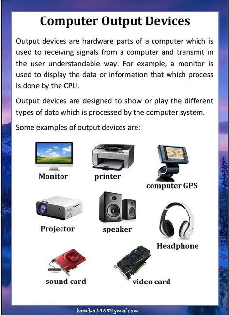 computer output devices - to know more about computer in simple way Computer Science Lessons, Craft Ideas Paper, Computer Notes, Computer Shortcut Keys, Learn Computer Science, Microsoft Excel Tutorial, Hanging Craft Ideas, Computer Learning, Computer Projects