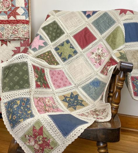 New Beginnings Crochet Fusion Quilt Crochet Afghan With Fabric Backing, Crochet Fabric Quilt, Quilt With Crochet Edge, Fusion Quilt Crochet, Quilt With Crochet Edging, Fusion Crochet Quilt, Crochet Fusion Quilt, High Tea Crochet Fusion Quilt Tutorial, Fusion Blanket