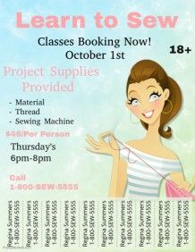 Sewing Class Poster Design, Online Poster Maker, Craft Vendor, Class Poster, Sewing Templates, Promotional Flyers, Vendor Events, Event Flyers, Online Posters