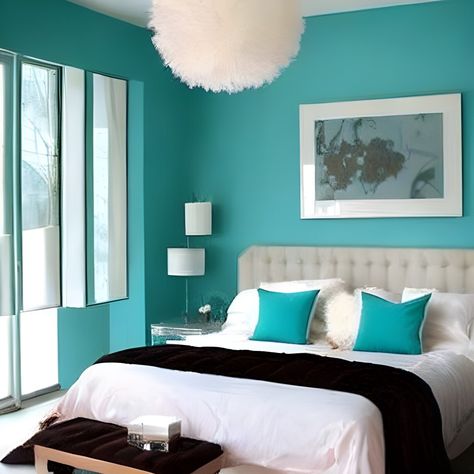 Turquoise Bedroom Walls, Blue White Bedroom, Turquoise Bedroom, Glamorous Room, Turquoise Room, Bedroom Turquoise, Lacquered Walls, Turquoise Walls, Bedroom Color Combination