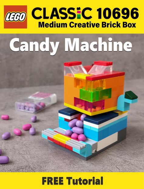 This MOC is an Alternate Build of LEGO classic set series 10696 Medium Creative Brick Box. On my YouTube channel you will find a easy free video instruction on how to make Candy Machine. You can put dragee tic tac or any other smallest food. Build your small candy vending machine! DIY LEGO models! Want more ideas for set lego classic 10696? Subscribe to the Youtube channel LEGOidea. Did you like my custom? Give me a "Like"! Have fun building! Lego Classic 10696 Ideas, 10696 Lego Ideas, Lego 10696 Ideas, Lego Vending Machine, Lego Directions, Lego Gift Box, Lego Candy Machine, Lego Stem, Candy Vending Machine