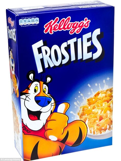 NEWS - The future of Tony the Tiger, the long-running mascot for Kellogg's Frosties, is in doubt as sales slump amid increasing parental concerns for a healthier start to their children's day.The sweet  breakfast cereal is at odds with the Government's policy to cut sugary foods from children's diets as obesity among youngsters continues to rise. Ofcom's 2007 ban on advertising high fat, salt and sugar food and drink on children's television was a big blow for a host of kids' cereals. Coco Pops, Hidden Sugar, Tony The Tiger, Cereal Brands, Crunch Cereal, Bowl Of Cereal, Grocery Foods, Childhood Obesity, Grocery Items