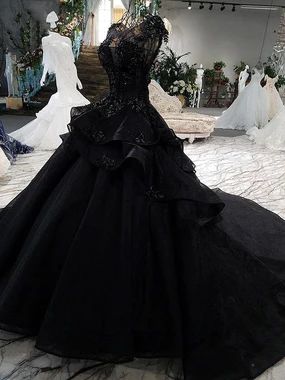 Cheap Wedding Dresses Online | Cheap Simple Wedding Dress - Bridelily — Page 49 Black Ball Gown Wedding Dress, Black Wedding Gowns, Black Ball Gown, Wedding Dress With Lace, Gothic Wedding Dress, Alternative Wedding Dresses, Beaded Prom Dress, Black Wedding Dresses, Fantasy Dress