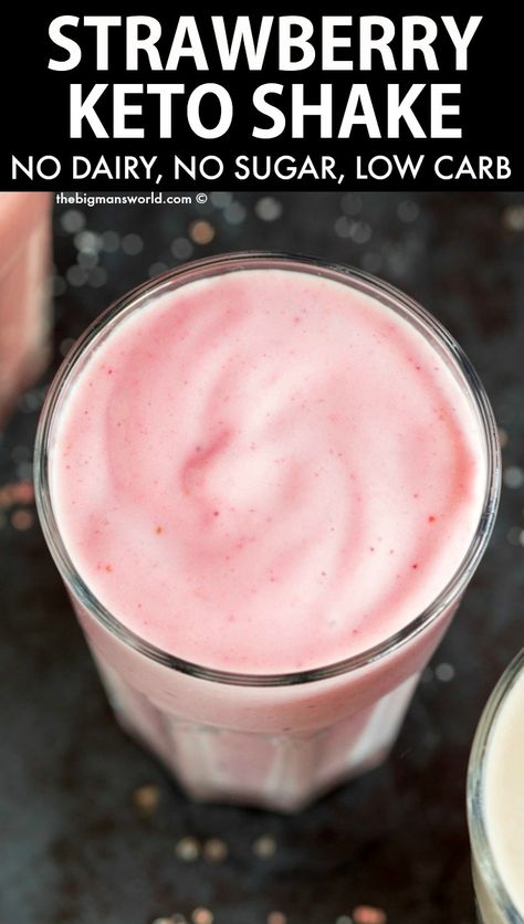 Keto Strawberry Smoothie, Thick Drinks, Thm Shakes, Strawberry Keto, Delicious Strawberry Smoothie, Keto Beverages, Keto Milkshake, Thm Snacks, Thm Drinks