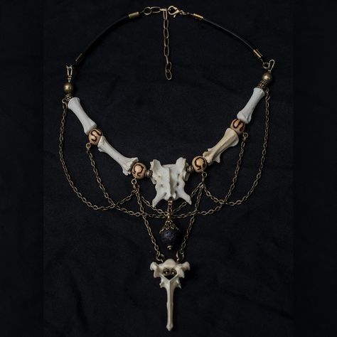 Image of Necrolady Bone Necklace Bone Necklace Aesthetic, Animal Bone Necklace, Bone Crown, Bones Jewelry, Bone Jewellery, Bones Necklace, Animal Bone Jewelry, Bone Choker, Wire Wrapped Jewelry Diy