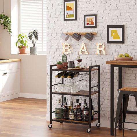 TUTOTAK Bar Cart, Serving Cart for Home, Microwave Cart, Drink Cart, Mobile Kitchen Shelf with Wine Rack and Glass Holder, Rolling Beverage Cart BC01BB030 TUTOTAK Bar Cart, Serving Cart for Home, Microwave Cart, Drink Cart, Mobile Kitchen Shelf with Wine Rack and Glass Holder, Rolling Beverage Cart BC01BB030 Beverage Cart, Microwave Cart, Wine Cart, Bar Serving Cart, Wood Bar Cart, Metal Bar Cart, Rolling Bar Cart, Mobile Kitchen, Drink Cart