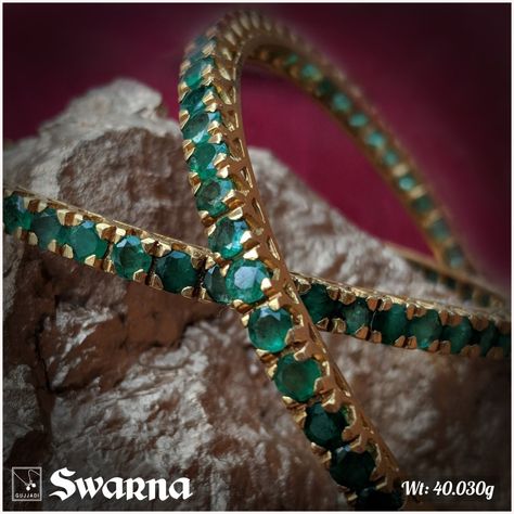 Emerald open setting bangle.. - gujjadi swarna jewellers - do let us know for more details Swarna Jewellers, Emerald Design, Diamond Bangles, Traditional Indian Jewellery, Bangles Design, Indian Jewellery Design, Bangles Indian, Bridal Sarees, Diamond Jewelry Designs