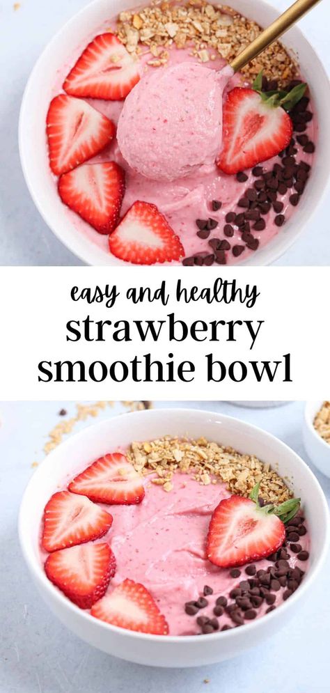 Frozen Berry Smoothie Bowl, Healthy Breakfast Ideas With Strawberries, Ninja Creami Healthy Smoothie Bowl, Smoothie Bowl Flavors, Greek Yogurt And Berries, Strawberry Greek Yogurt Smoothie, Simple Smoothie Bowl Recipe, Greek Yogurt Smoothie Bowls, Smoothie Bowl Recipe Ninja Creami